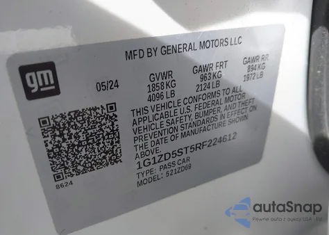 2024 Chevrolet Malibu Fwd 1Lt из США, поврежденный, VIN 1G1ZD5ST5RF224612